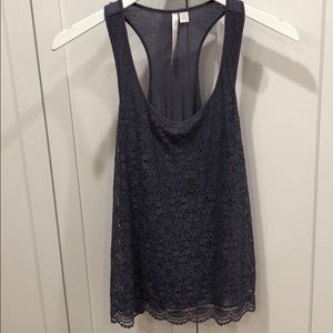 Lauren Conrad blue gray lacy racer back tank